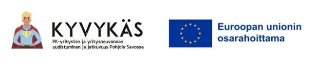 Kyvykäs - PK-yritysten ja yritysneuvonnan uudistuminen ja jatkuvuus Pohjois-Savossa. Euroopan unionin osarahoittama -logot.